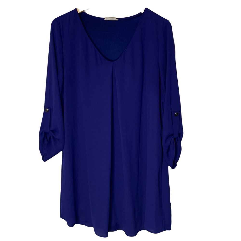 Lush  Women’s  L  Blue  V Neck  Long  Sleeve  Mini  Dress  Lightweight